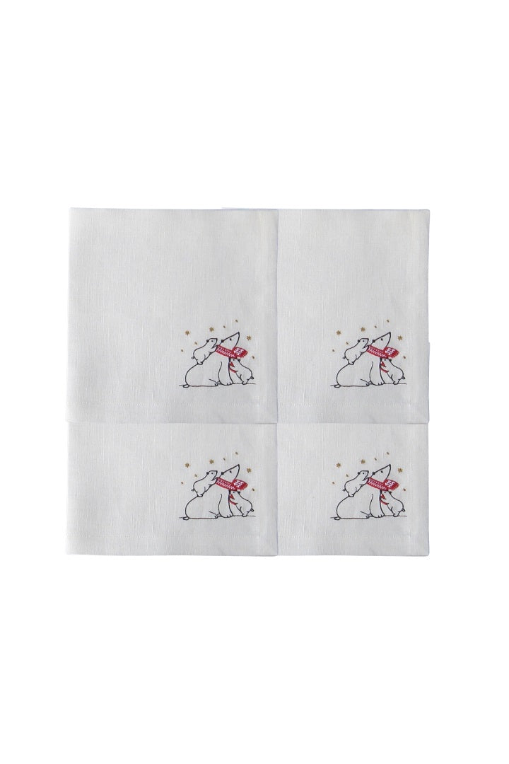 Set of 4 Embroidered Linen Napkins – Polar Bears