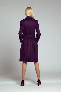 Dark purple wool and cashmere blend coat with double-breasted silhouette and pleated back