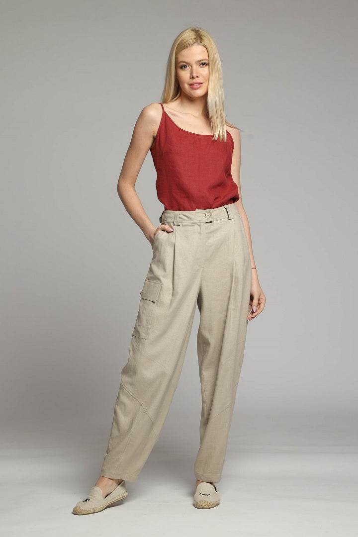 Marrakesh linen cargo trousers in sand