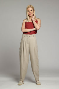 Marrakesh linen cargo trousers in sand