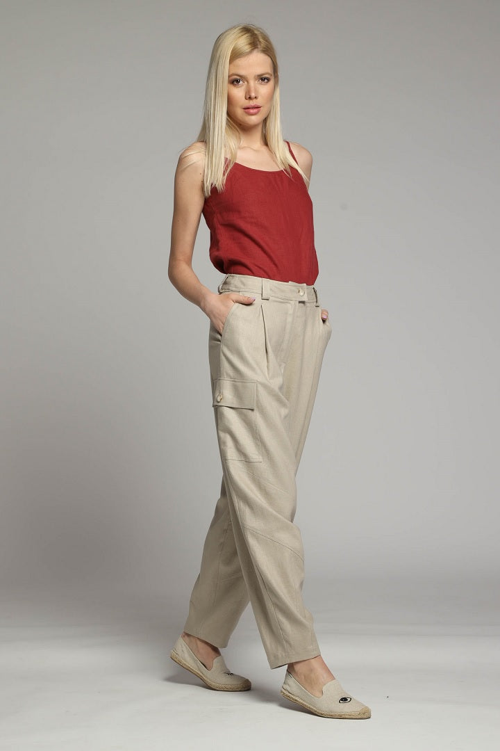 Marrakesh linen cargo trousers in sand