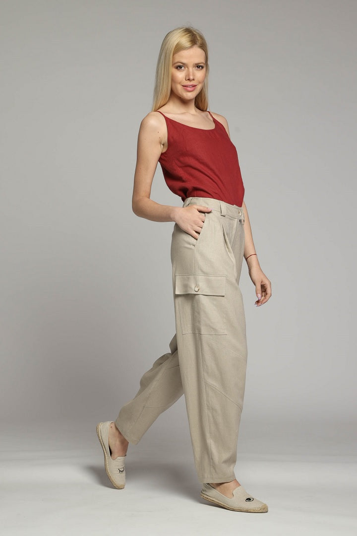 Marrakesh linen cargo trousers in sand