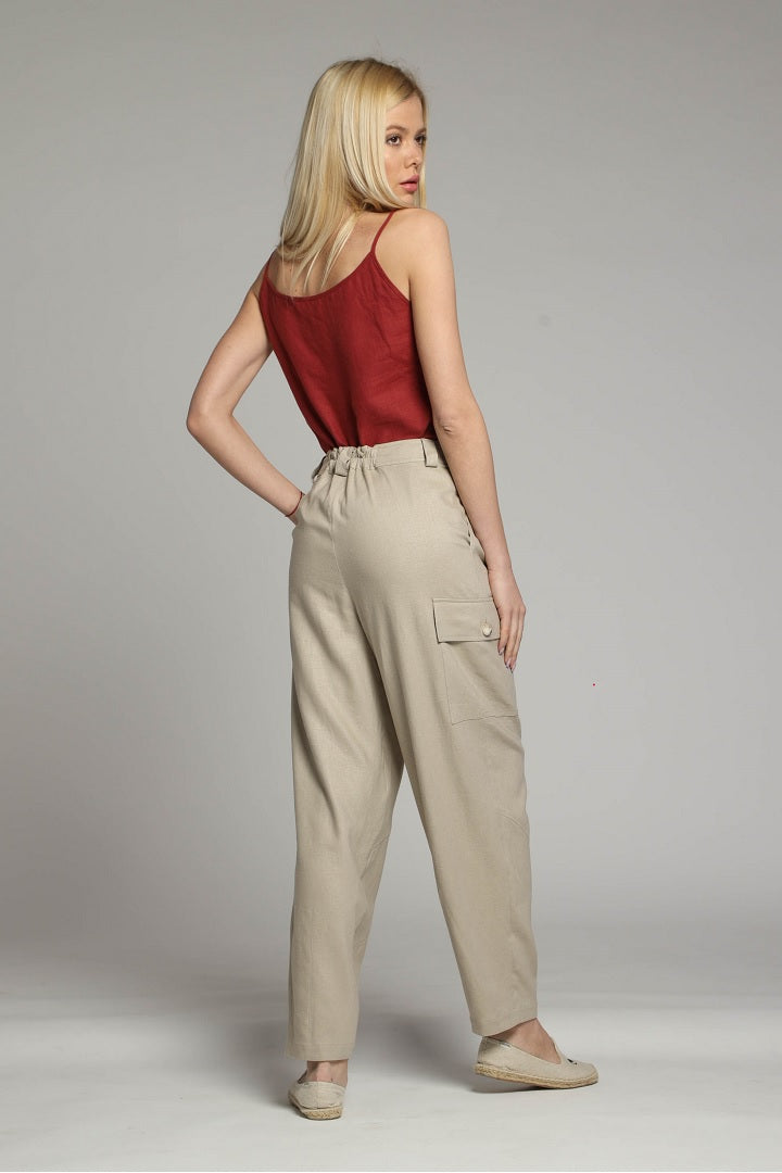 Marrakesh linen cargo trousers in sand