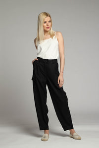 Marrakesh linen cargo trousers in black