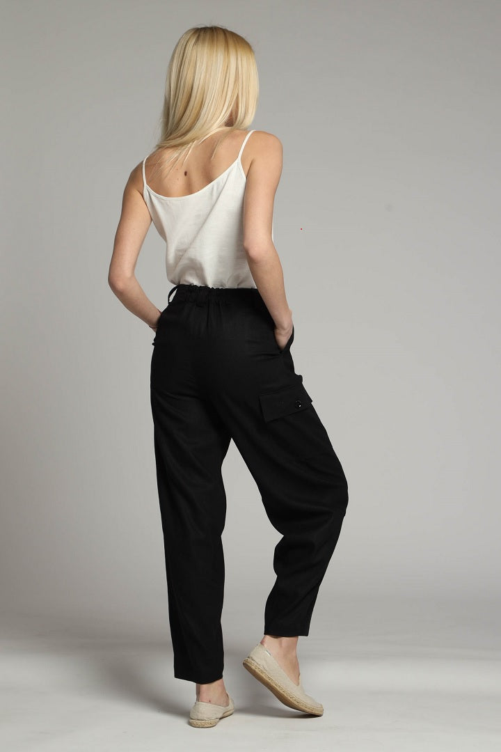 Marrakesh linen cargo trousers in black