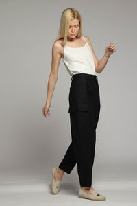 Marrakesh linen cargo trousers in black