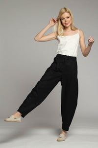 Marrakesh linen cargo trousers in black