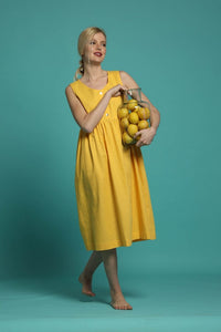 Amalfi linen loose sleeveless midi dress in yellow