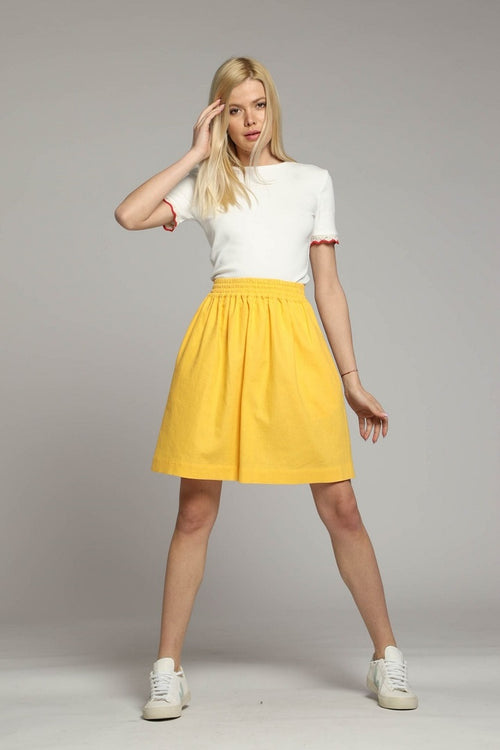 Corfu floaty short linen skirt in yellow