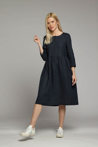 Sorrento loose linen dress with sleeves and high waist