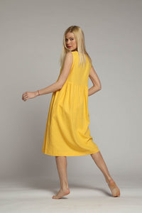 Amalfi linen loose sleeveless midi dress in yellow