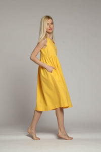 Amalfi linen loose sleeveless midi dress in yellow