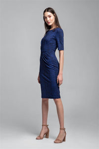 Soft Jersey Dress With Waistline Drapes in Blue Print
