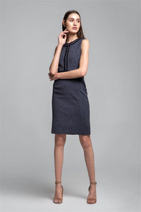 Cotton tweed dress with fringed detail