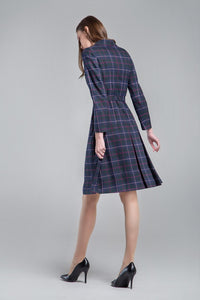Tartan double-breasted dress with pleated back