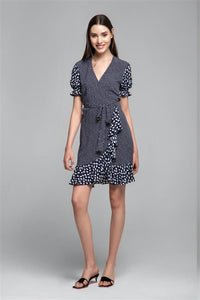 Ruffled wrap dress with short sleeves in floral print