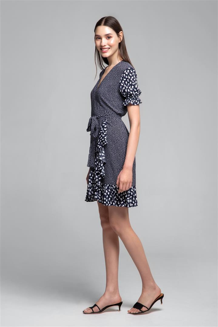 Ruffled wrap dress with short sleeves in floral print