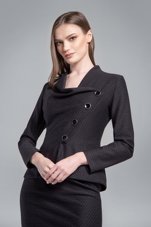 Jacquard jersey tailored jacket with asymmetric buttoning