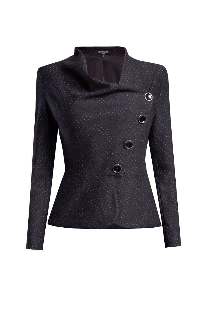 Jacquard jersey tailored jacket with asymmetric buttoning