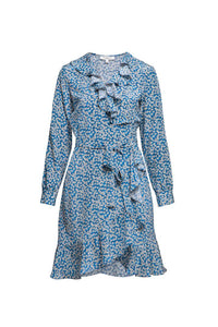 Ruffled silk wrap dress with cherry blossom print