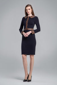 Black jersey dress with snake-effect trim