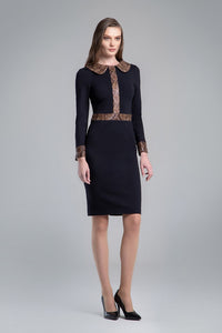 Black jersey dress with snake-effect trim