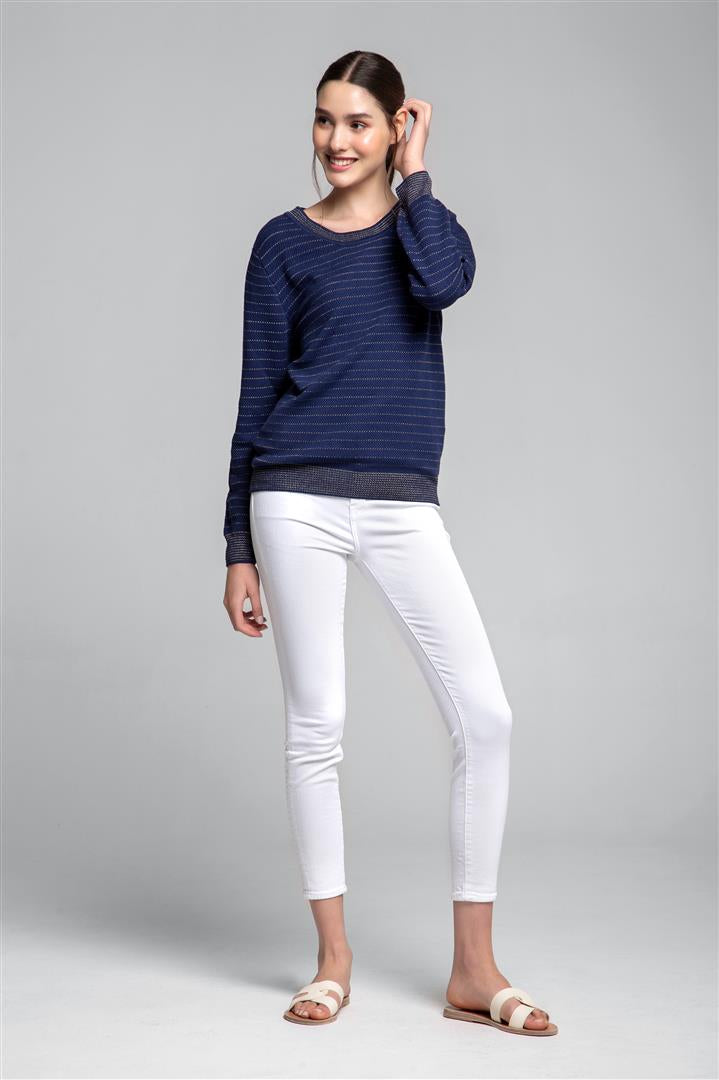 Tie-Back Cotton And Modal Jumper With Metallic Stripe