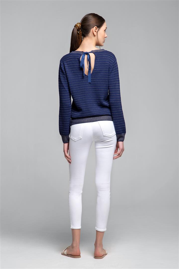 Tie-Back Cotton And Modal Jumper With Metallic Stripe