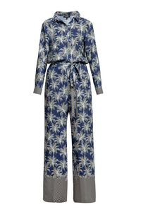 Jungle print shirt style jumpsuit