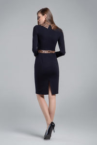 Black jersey dress with snake-effect trim