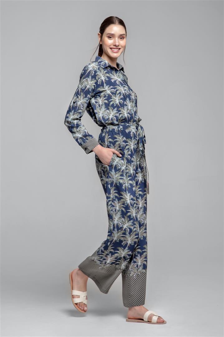 Jungle print shirt style jumpsuit