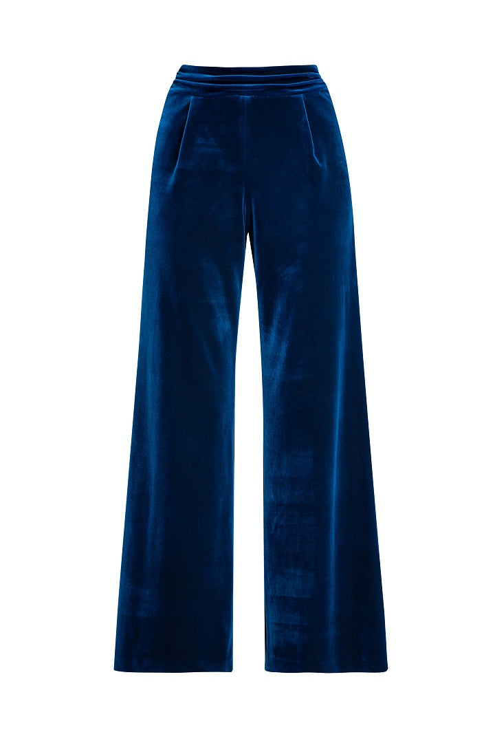 Velvet wide-leg trousers in royal blue