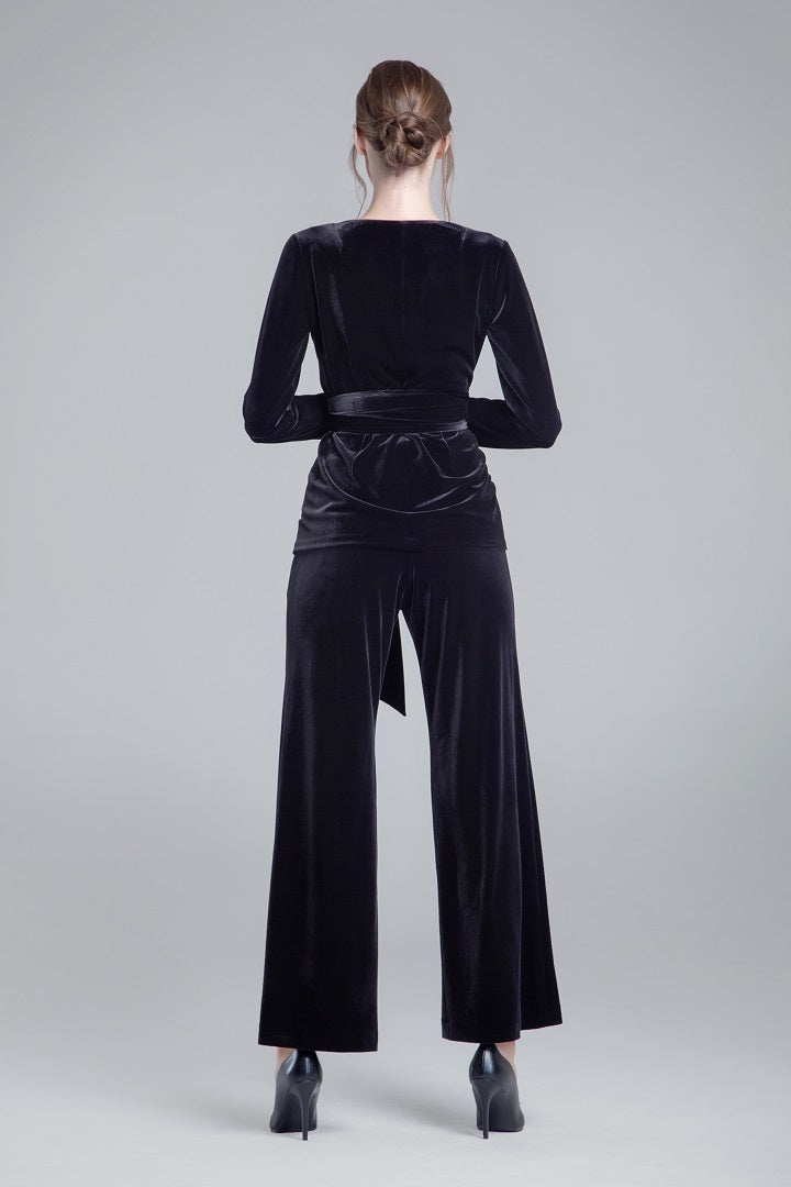 Velvet wide-leg trousers in black