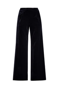 Velvet wide-leg trousers in black