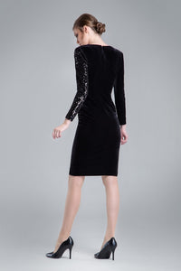 Sequined velvet dress with v-neckline and draped detail