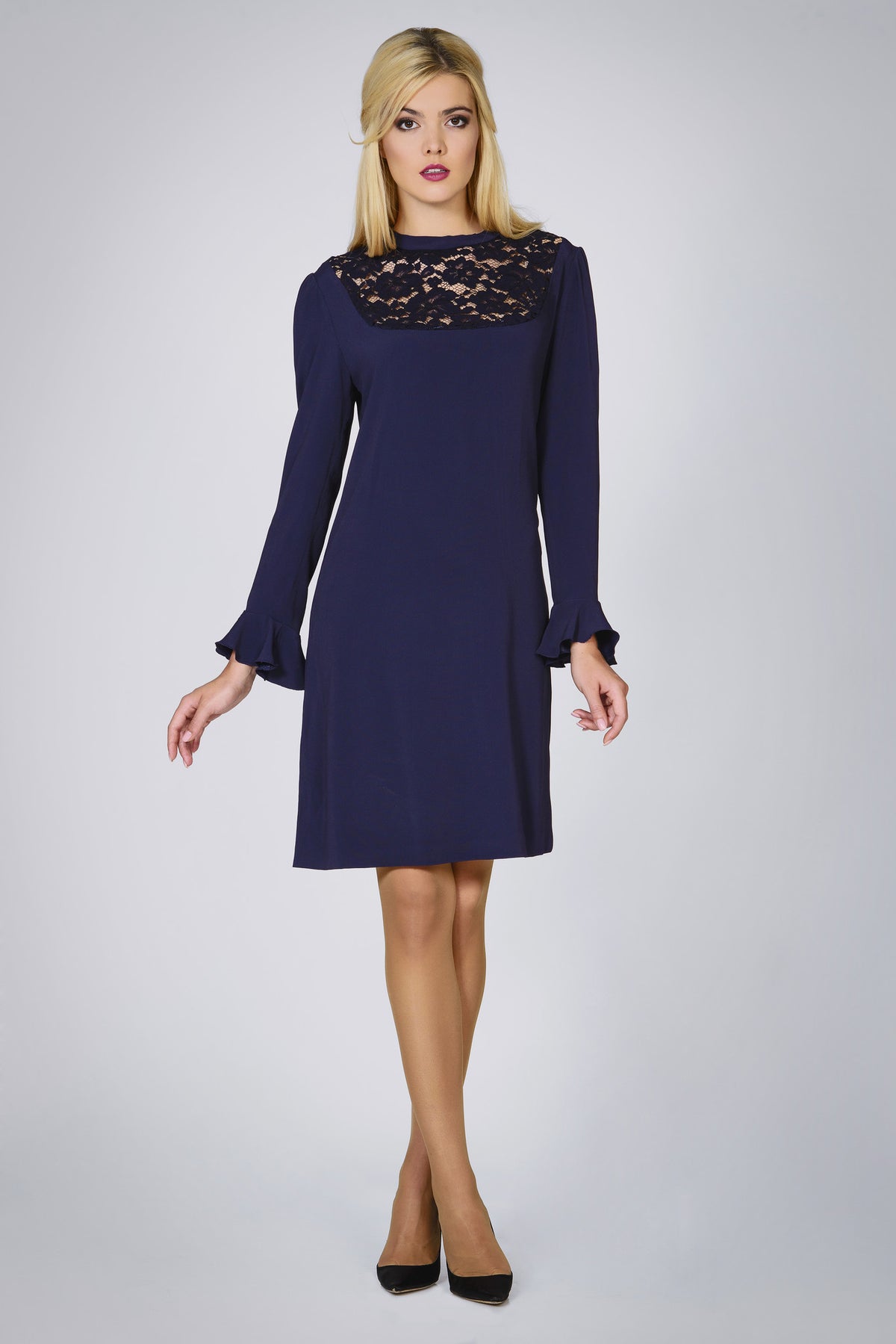 Lace-panelled cady dress