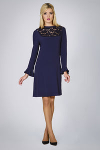 Lace-panelled cady dress