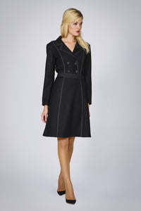 Virgin wool dress with pleated back and contrasting stitching