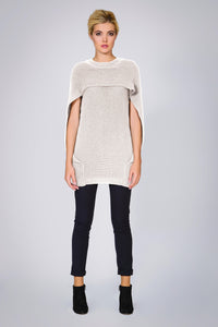 Ivory cape-effect merino wool ribbed knit sweater