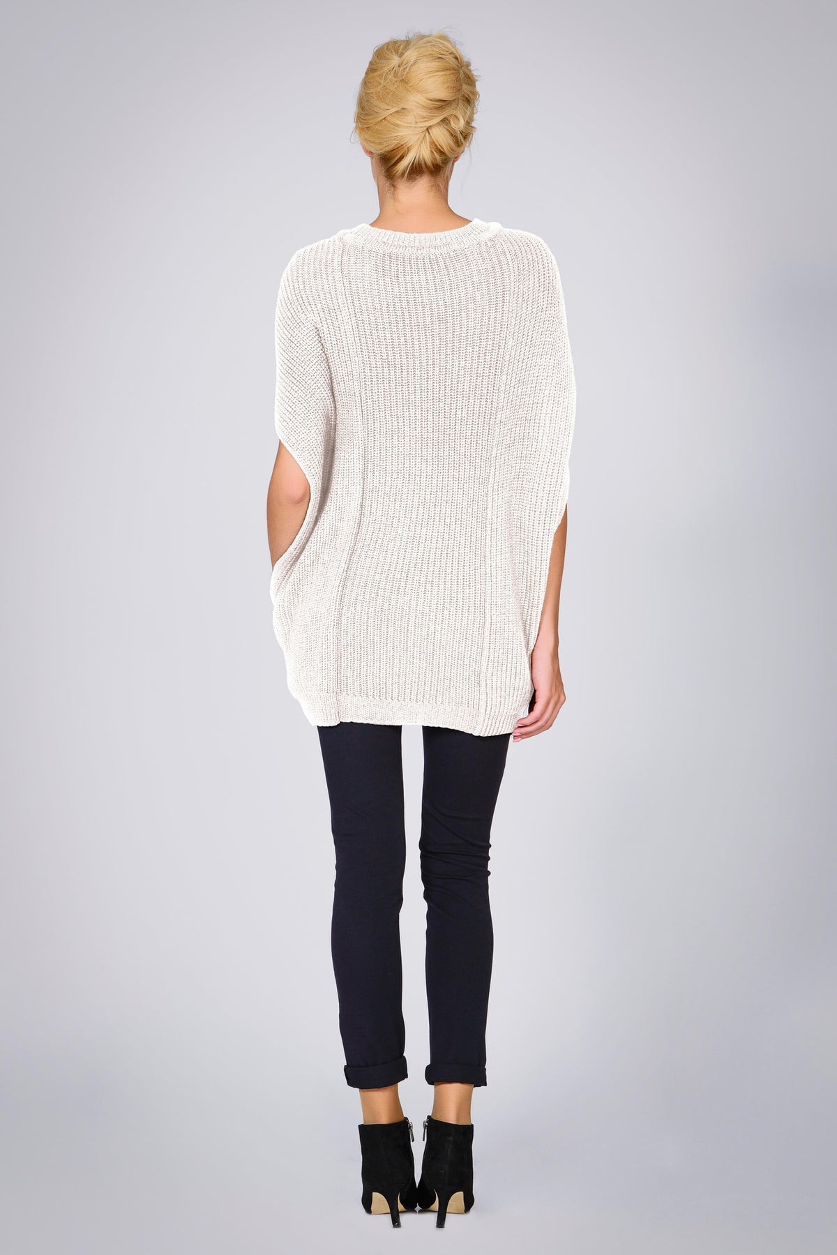 Ivory cape-effect merino wool ribbed knit sweater