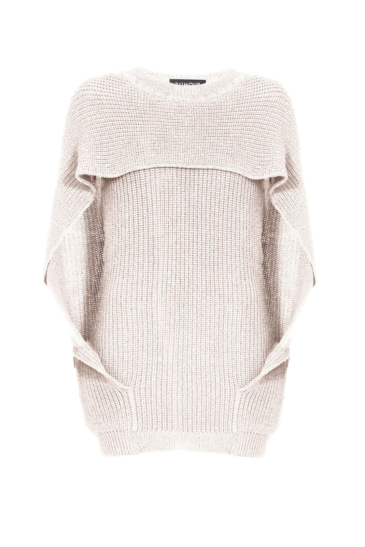 Ivory cape-effect merino wool ribbed knit sweater