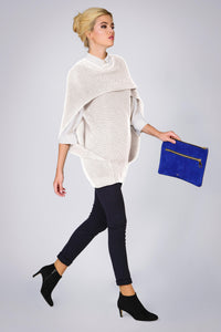 Ivory cape-effect merino wool ribbed knit sweater