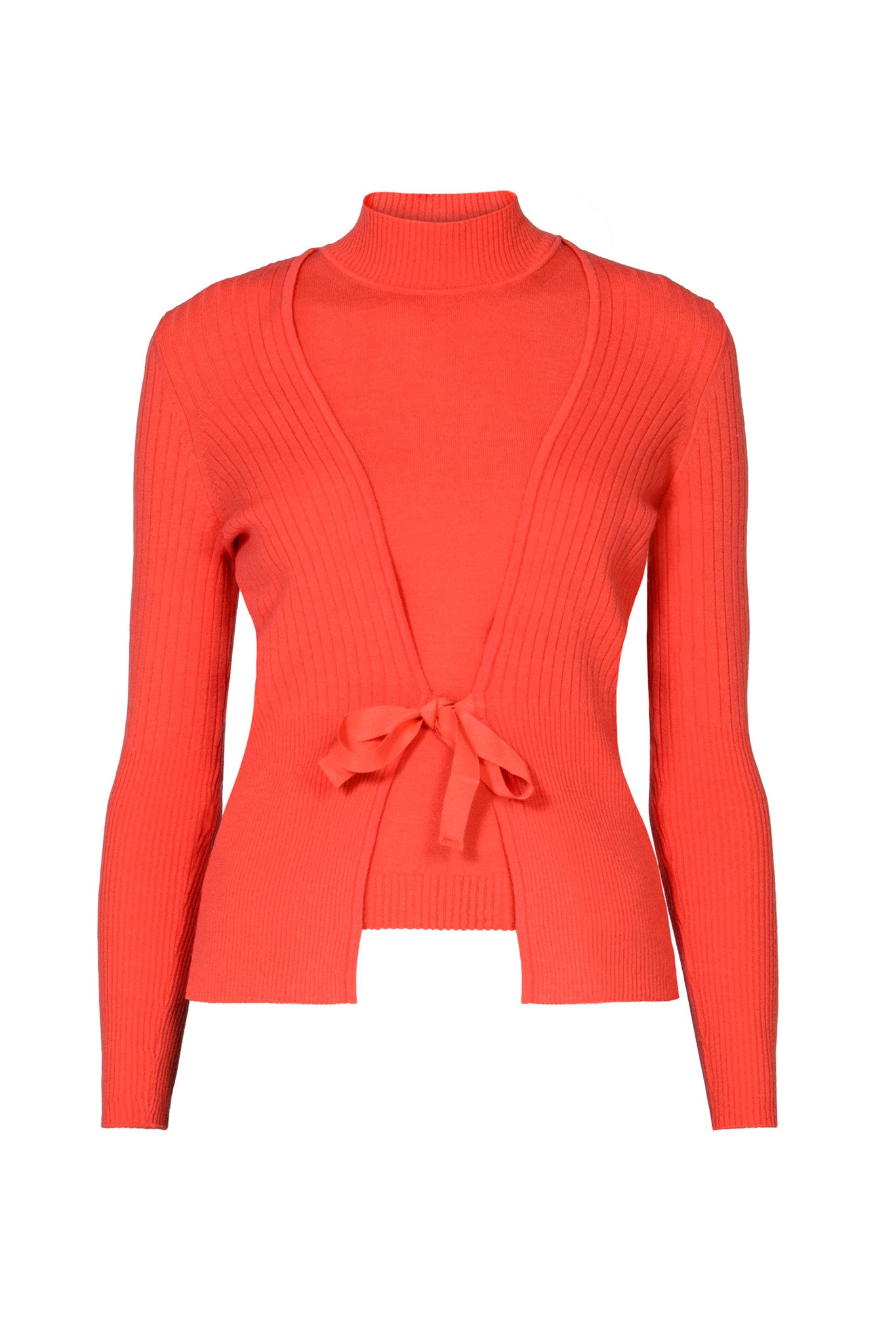 Wool cardigan and sleeveless top in persimmon