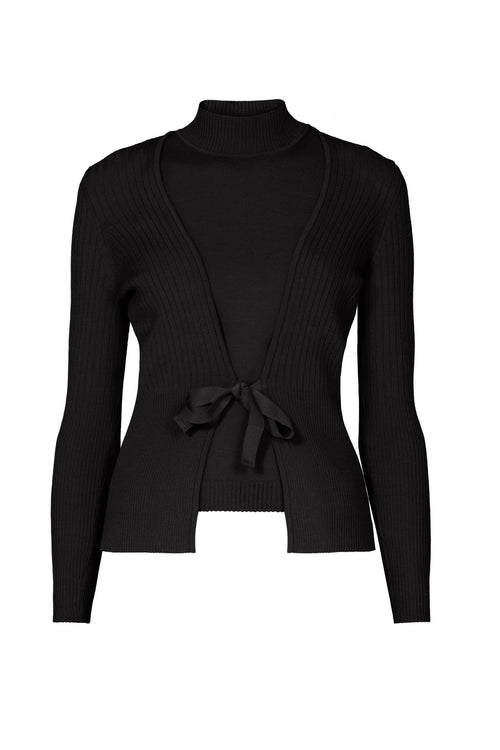 Black wool cardigan and sleeveless top