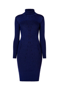 Blue two-tone ribbed knit dress