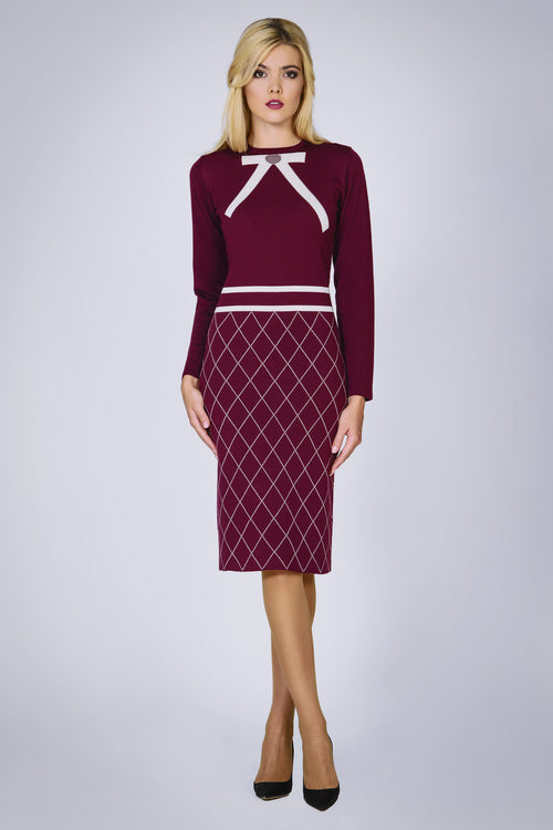 Bow Jacquard Knitted Dress in Mulberry
