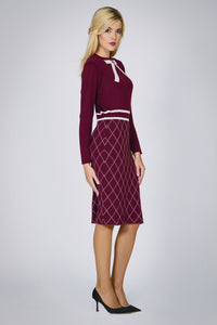 Bow Jacquard Knitted Dress in Mulberry