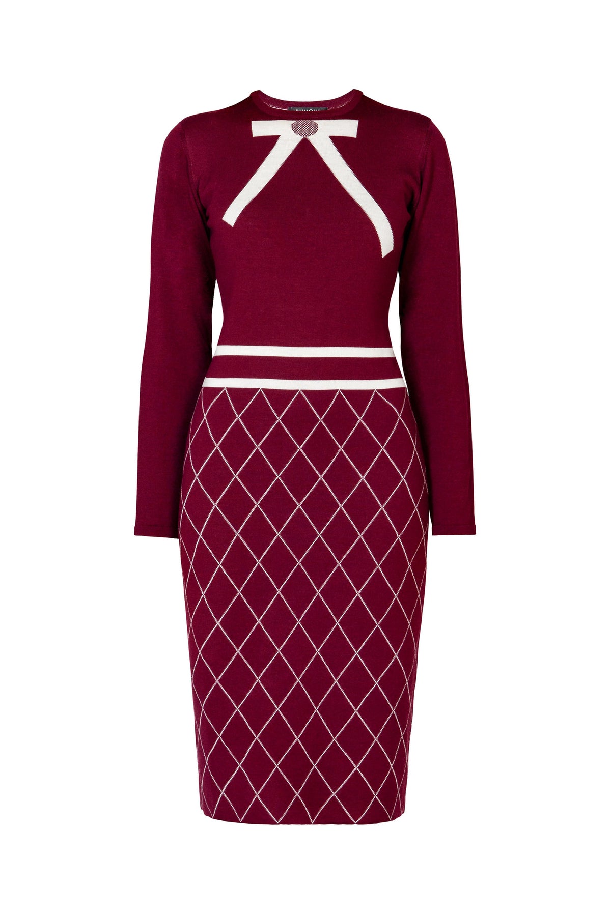 Bow Jacquard Knitted Dress in Mulberry