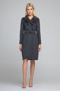 Grey wool and cashmere blend coat with double-breasted silhouette and pleated back