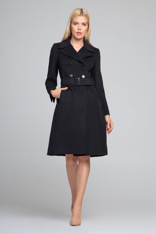 Wool and cashmere blend coat with double-breasted silhouette and pleated back